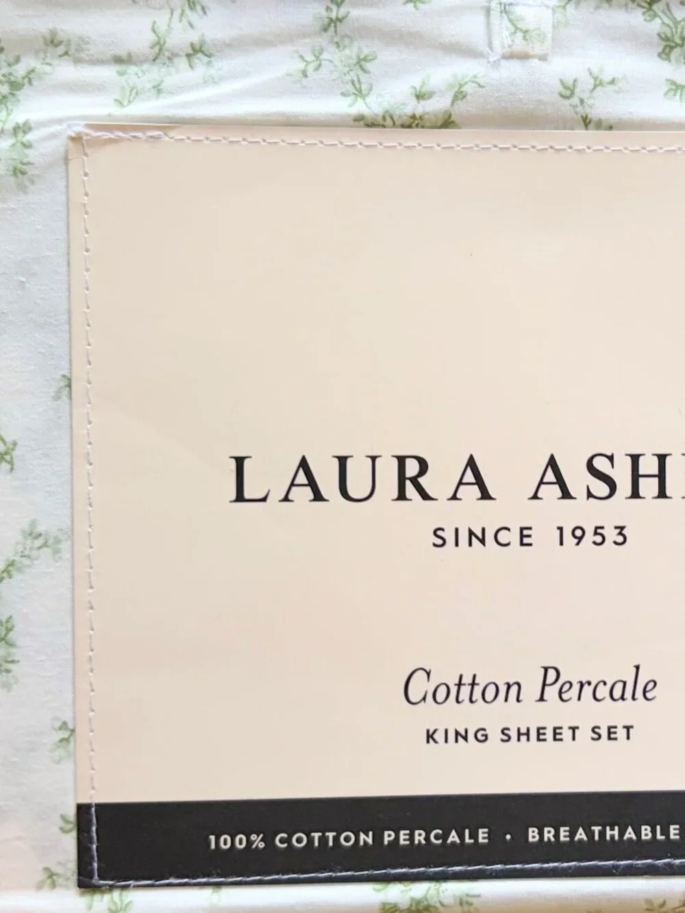 Laura Ashley King Size Cotton Percale Sheet Set Pretty Toss Green Floral
